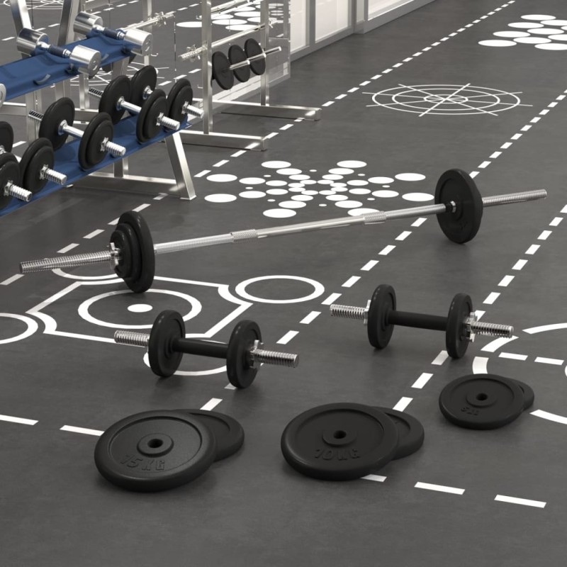 vidaXL Juego de barras y mancuernas con discos 90 kg hierro fundido vidaXL Juego de barras y mancuernas con discos 90 kg hierro fundido