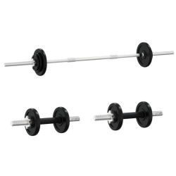 vidaXL Juego de barras y mancuernas con discos 90 kg hierro fundido