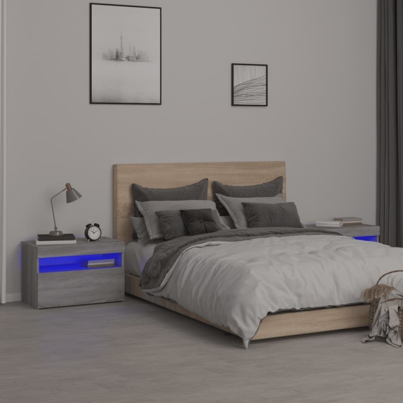 vidaXL Mesitas de noche con luces LED 2 uds gris sonoma 60x35x40 cm vidaXL Mesitas de noche con luces LED 2 uds gris sonoma 60x35x40 cm