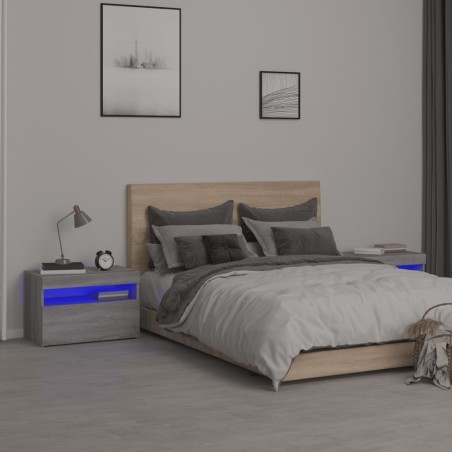 vidaXL Mesitas de noche con luces LED 2 uds gris sonoma 60x35x40 cm