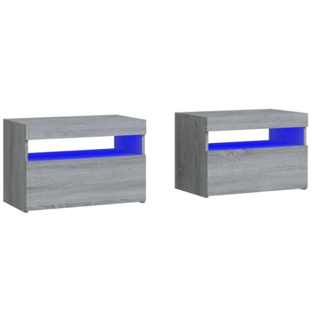 vidaXL Mesitas de noche con luces LED 2 uds gris sonoma 60x35x40 cm