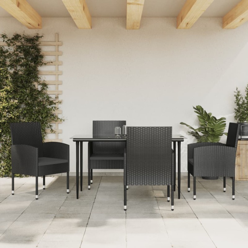 vidaXL Juego de comedor de jardín 5 pzas ratán sintético y acero negro vidaXL Juego de comedor de jardín 5 pzas ratán sintético y acero negro
