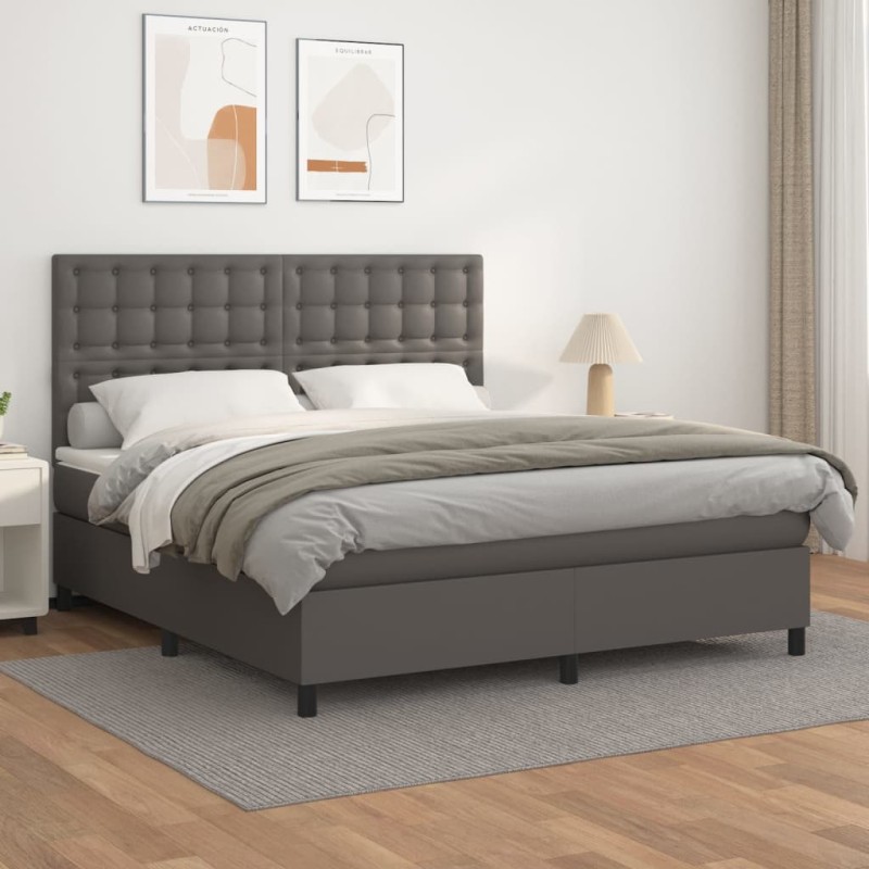 vidaXL Cama box spring con colchón cuero sintético gris 160x200 cm vidaXL Cama box spring con colchón cuero sintético gris 160x200 cm