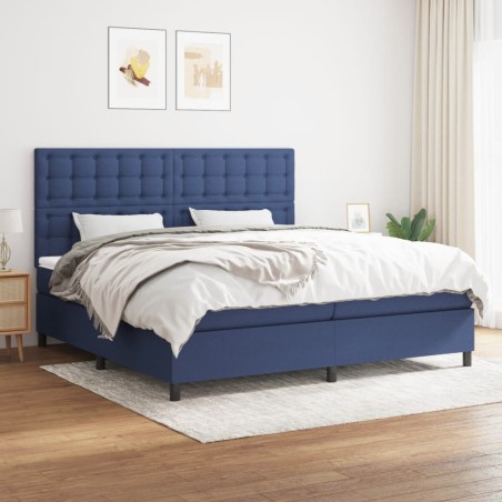 vidaXL Cama box spring con colchón tela azul 200x200 cm