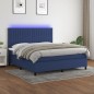 vidaXL Cama box spring colchón y luces LED tela azul 160x200 cm