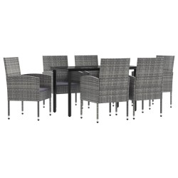 vidaXL Juego de comedor jardín 7 pzas ratán sintético acero gris negro