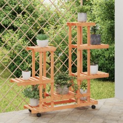 vidaXL Soporte de flores con ruedas madera maciza abeto 95x25x101 cm