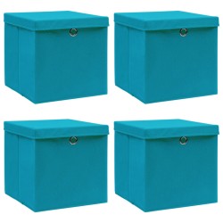  vidaXL Caja de almacenaje con tapa 4 uds tela azul celeste 32x32x32 cm