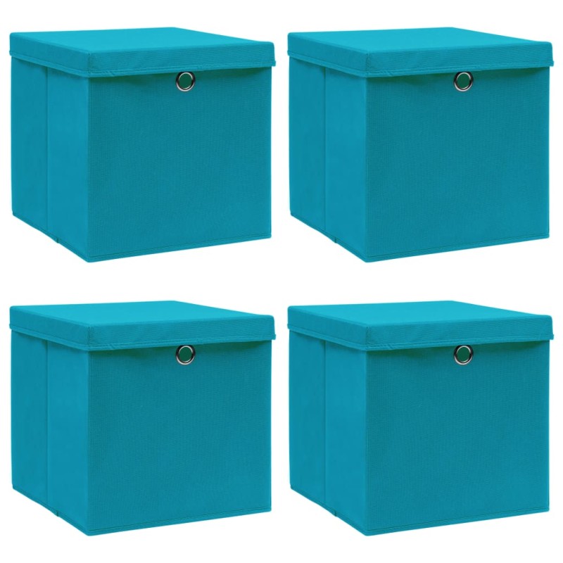  vidaXL Caja de almacenaje con tapa 4 uds tela azul celeste 32x32x32 cm