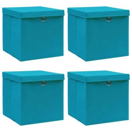  vidaXL Caja de almacenaje con tapa 4 uds tela azul celeste 32x32x32 cm