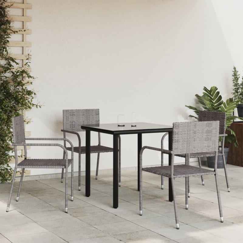 vidaXL Juego de comedor jardín 5 pzas ratán sintético acero gris negro vidaXL Juego de comedor jardín 5 pzas ratán sintético acero gris negro