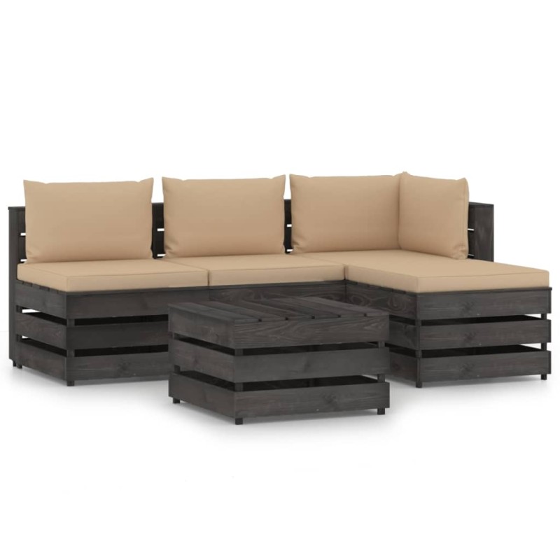 vidaXL Muebles de jardín 5 piezas con cojines madera impregnada gris vidaXL Muebles de jardín 5 piezas con cojines madera impregnada gris