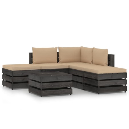 vidaXL Muebles de jardín 6 pzas con cojines madera impregnada gris