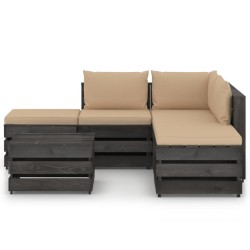 vidaXL Muebles de jardín 6 pzas con cojines madera impregnada gris