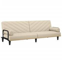 vidaXL Sofá cama con reposabrazos tela color crema