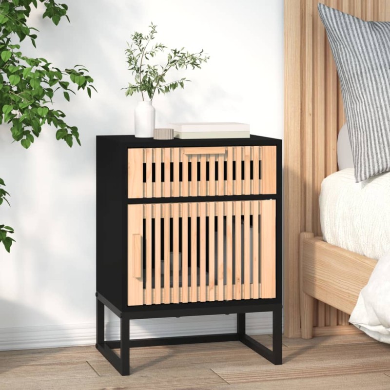 vidaXL Mesita noche hierro y madera contrachapada negro 40x30x55,5 cm