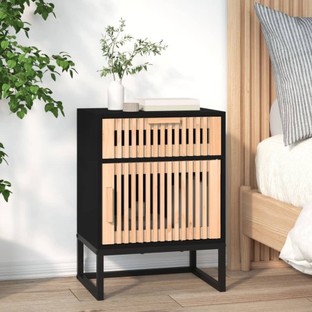 vidaXL Mesita noche hierro y madera contrachapada negro 40x30x55,5 cm