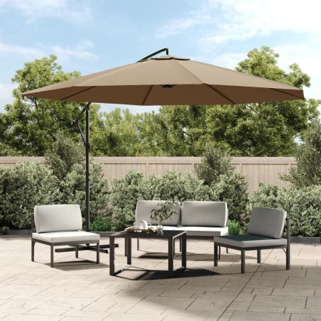 vidaXL Sombrilla voladiza con poste de aluminio 350 cm gris topo