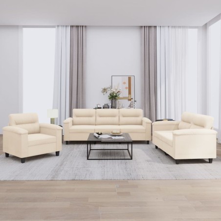 vidaXL Juego de sofás con cojines 3 piezas tela microfibra beige