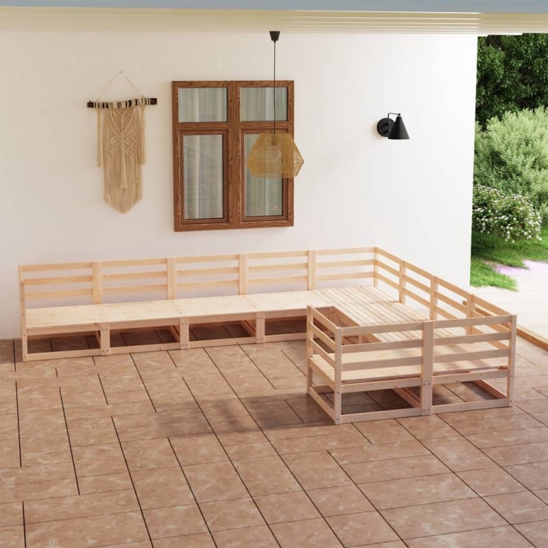 vidaXL Juego de muebles de jardín 9 piezas madera maciza de pino vidaXL Juego de muebles de jardín 9 piezas madera maciza de pino