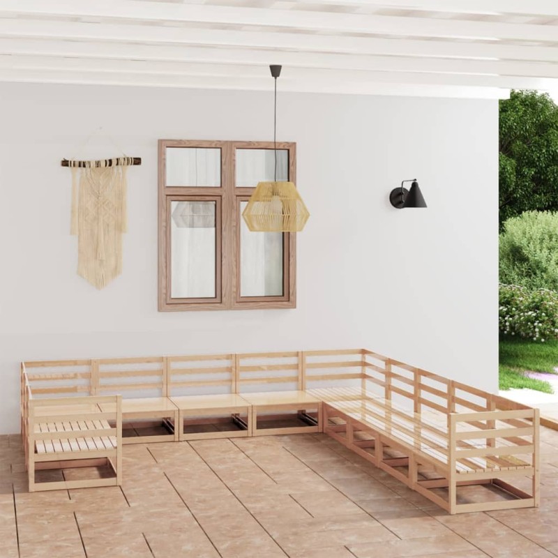 vidaXL Juego de muebles de jardín 11 piezas madera maciza de pino vidaXL Juego de muebles de jardín 11 piezas madera maciza de pino
