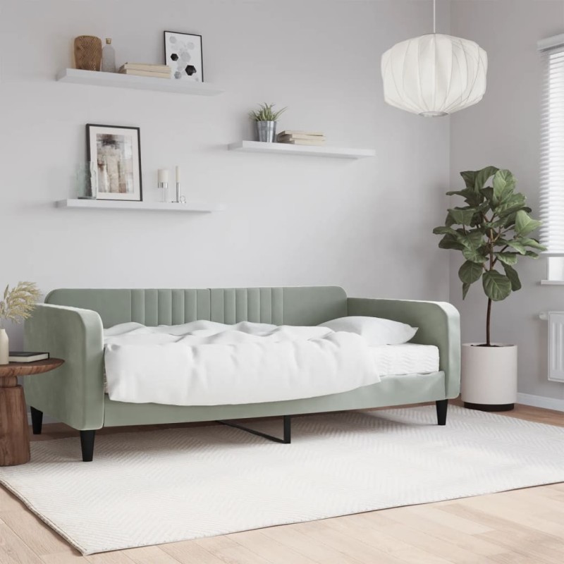 vidaXL Sofá cama con colchón terciopelo gris claro 90x190 cm vidaXL Sofá cama con colchón terciopelo gris claro 90x190 cm
