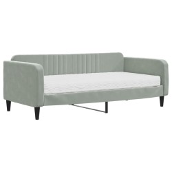 vidaXL Sofá cama con colchón terciopelo gris claro 90x190 cm
