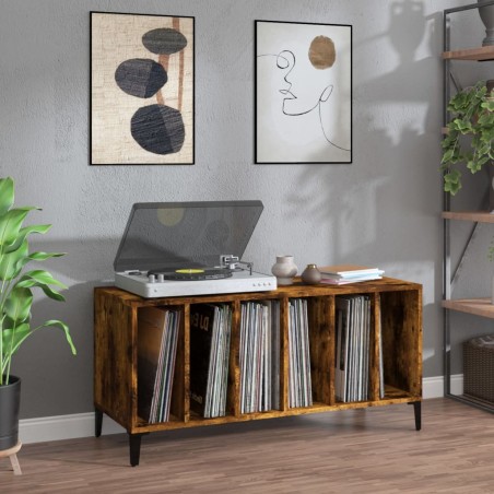 vidaXL Mueble discos madera contrachapada roble ahumado 100x38x48 cm