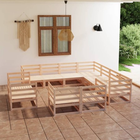 vidaXL Juego de muebles de jardín 11 piezas madera maciza de pino