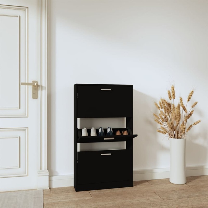 vidaXL Mueble zapatero madera contrachapada negro 59x17x108 cm vidaXL Mueble zapatero madera contrachapada negro 59x17x108 cm