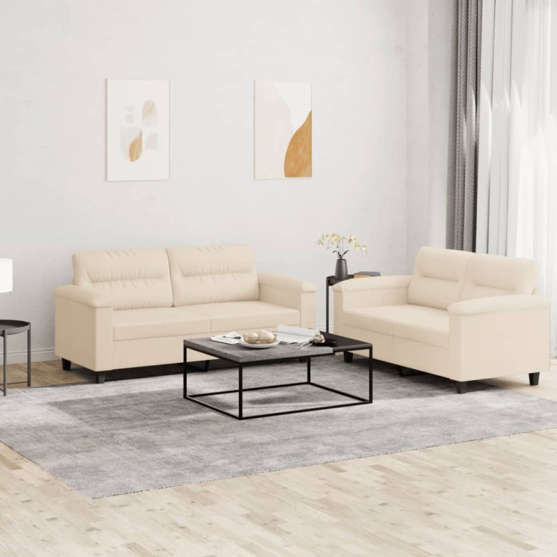 vidaXL Juego de sofás con cojines 2 piezas tela microfibra beige vidaXL Juego de sofás con cojines 2 piezas tela microfibra beige