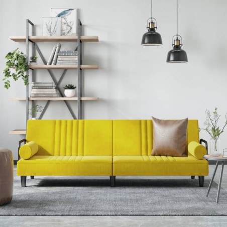 vidaXL Sofá cama con reposabrazos terciopelo amarillo
