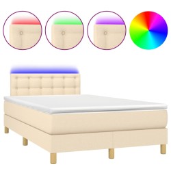 vidaXL Cama box spring con colchón y luces LED tela crema 120x190 cm