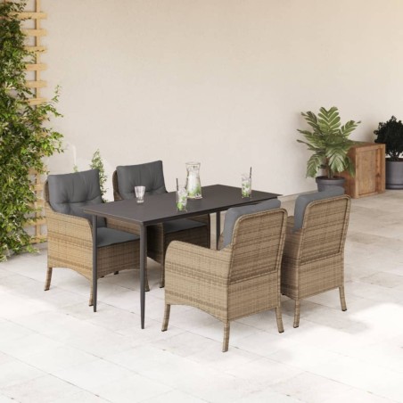 vidaXL Set comedor de jardín 5 pzas con cojines ratán sintético beige
