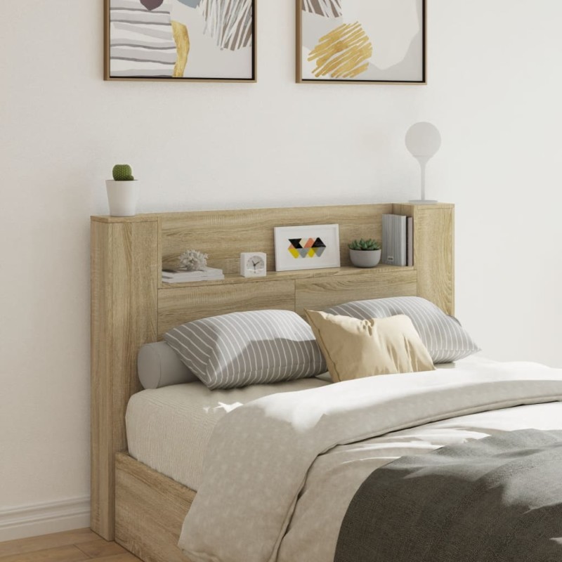 vidaXL Cabecero de cama con luz LED roble Sonoma 140x16,5x103,5 cm vidaXL Cabecero de cama con luz LED roble Sonoma 140x16,5x103,5 cm