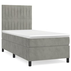 vidaXL Cama box spring con colchón terciopelo gris claro 100x200 cm