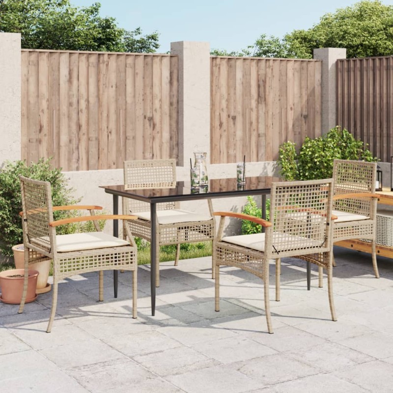 vidaXL Set comedor de jardín 5 pzas con cojines ratán sintético beige vidaXL Set comedor de jardín 5 pzas con cojines ratán sintético beige