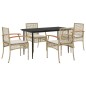 vidaXL Set comedor de jardín 5 pzas con cojines ratán sintético beige vidaXL Set comedor de jardín 5 pzas con cojines ratán sintético beige