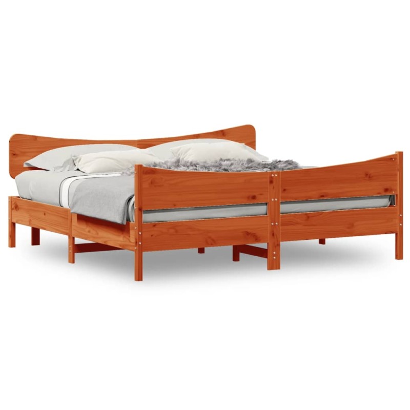 vidaXL Estructura cama con cabecero madera pino marrón cera 180x200 cm vidaXL Estructura cama con cabecero madera pino marrón cera 180x200 cm