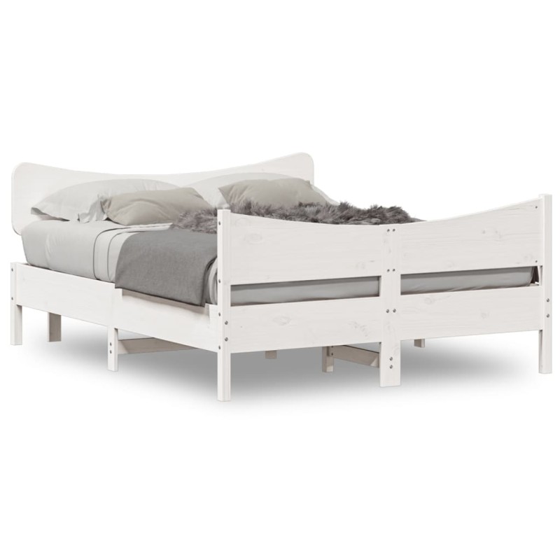 vidaXL Estructura de cama con cabecero madera pino blanco 160x200 cm vidaXL Estructura de cama con cabecero madera pino blanco 160x200 cm