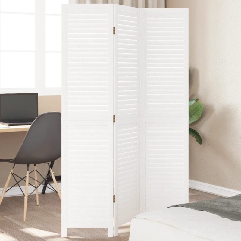 vidaXL Biombo separador de 3 paneles madera maciza Paulownia blanco vidaXL Biombo separador de 3 paneles madera maciza Paulownia blanco