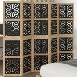 vidaXL Biombo separador 5 paneles madera maciza Paulownia marrón negro