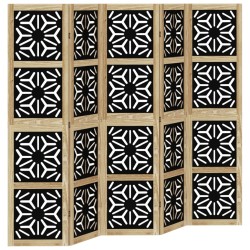 vidaXL Biombo separador 5 paneles madera maciza Paulownia marrón negro