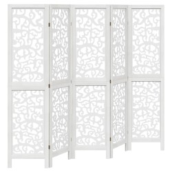 vidaXL Biombo separador de 5 paneles madera maciza Paulownia blanco