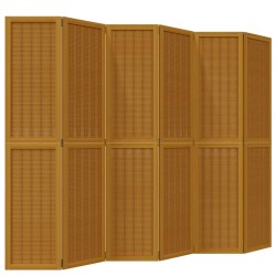vidaXL Biombo separador de 6 paneles madera maciza paulownia marrón