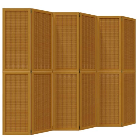 vidaXL Biombo separador de 6 paneles madera maciza paulownia marrón