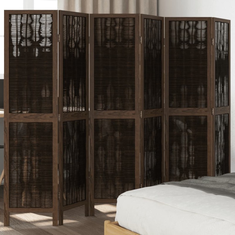 vidaXL Biombo separador de 6 paneles madera paulownia marrón oscuro vidaXL Biombo separador de 6 paneles madera paulownia marrón oscuro