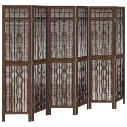vidaXL Biombo separador de 6 paneles madera paulownia marrón oscuro