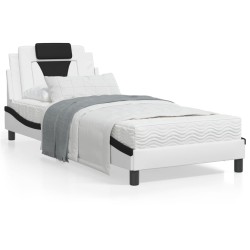 vidaXL Cama con colchón cuero sintético blanco y negro 90x190 cm