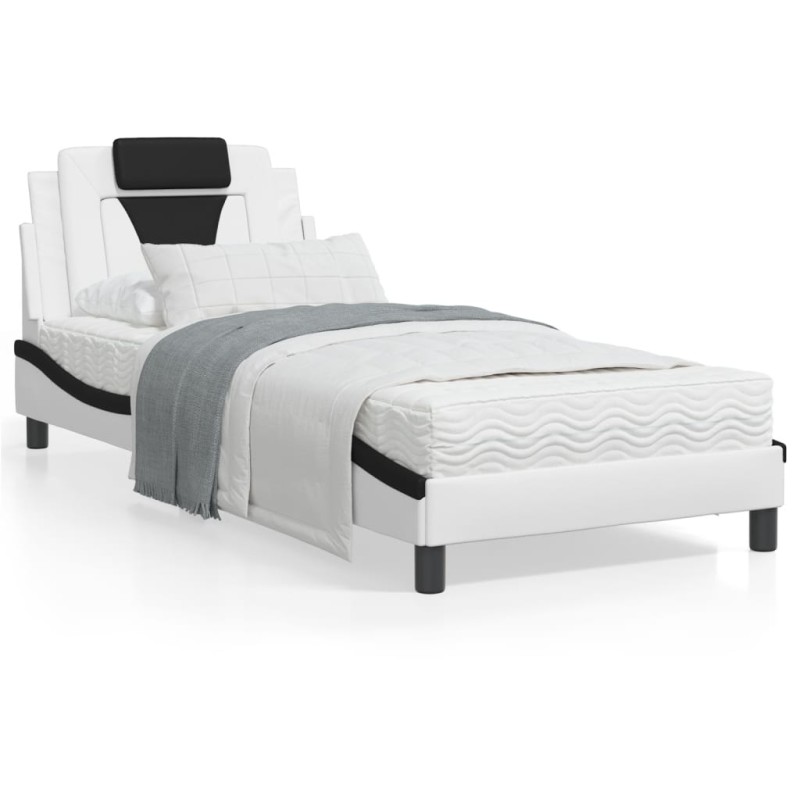 vidaXL Cama con colchón cuero sintético blanco y negro 90x190 cm vidaXL Cama con colchón cuero sintético blanco y negro 90x190 cm